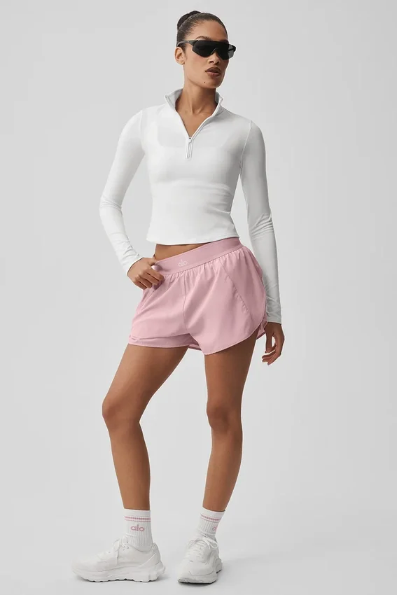 Alo Softsculpt Precision Langarmshirt mit 1/4-Reißverschluss – Weiß