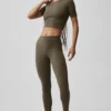 Alo Softsculpt Precision T-Shirt mit halben Ärmeln – Olive Tree