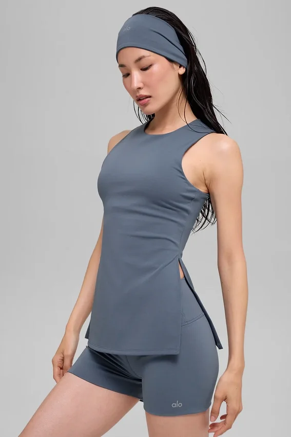 Alo Softsculpt Precision Volllängen-BH-Top – Bluestone