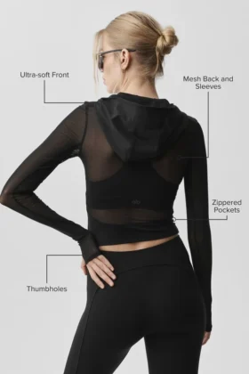 Alo Softsculpt Superset Jacke mit durchgehendem Reißverschluss – Schwarz