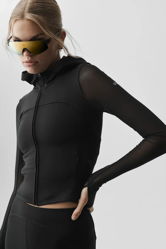 Alo Softsculpt Superset Jacke mit durchgehendem Reißverschluss – Schwarz