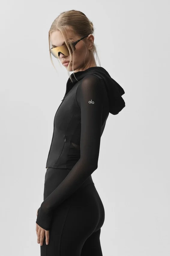 Alo Softsculpt Superset Jacke mit durchgehendem Reißverschluss – Schwarz