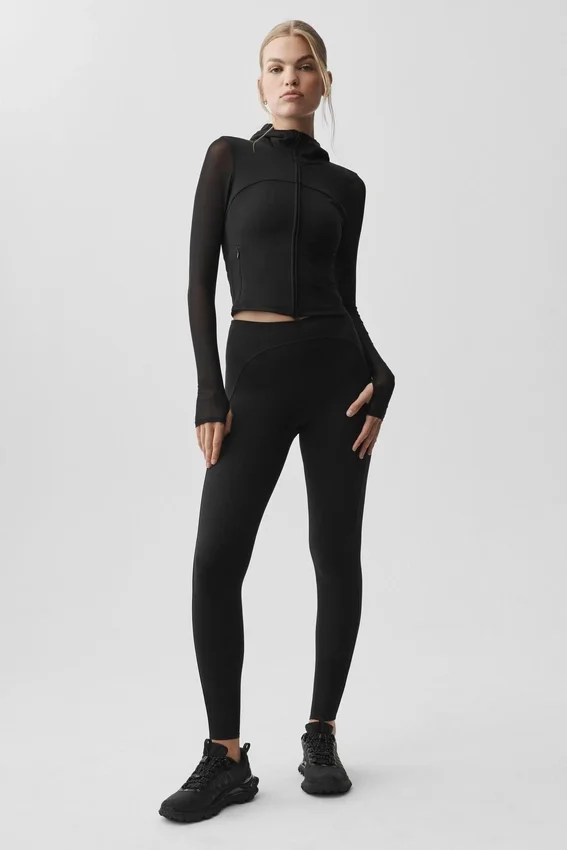 Alo Softsculpt Superset Jacke mit durchgehendem Reißverschluss – Schwarz