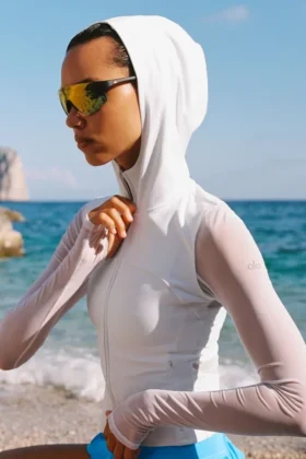 Alo Softsculpt Superset Jacke mit durchgehendem Reißverschluss – Weiß