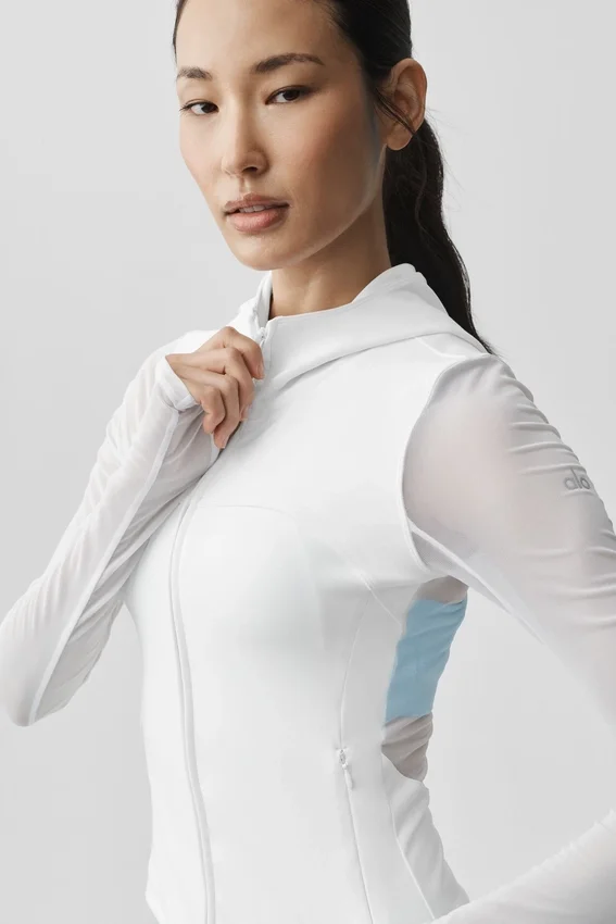 Alo Softsculpt Superset Jacke mit durchgehendem Reißverschluss – Weiß