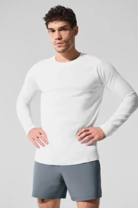 Alo Vapor Langarmshirt mit Rundhalsausschnitt – Weiß