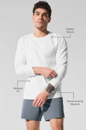 Alo Vapor Langarmshirt mit Rundhalsausschnitt – Weiß