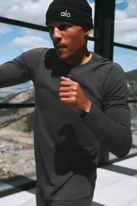 Alo Vapor Rundhals-Langarmshirt – Anthrazit