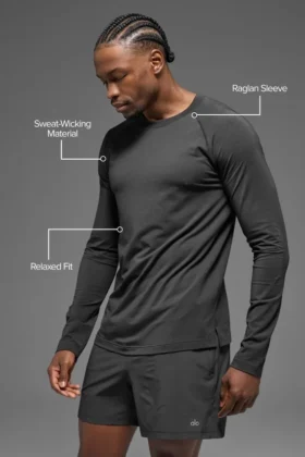 Alo Vapor Rundhals-Langarmshirt – Anthrazit
