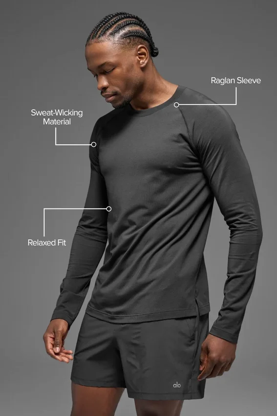 Alo Vapor Rundhals-Langarmshirt – Anthrazit