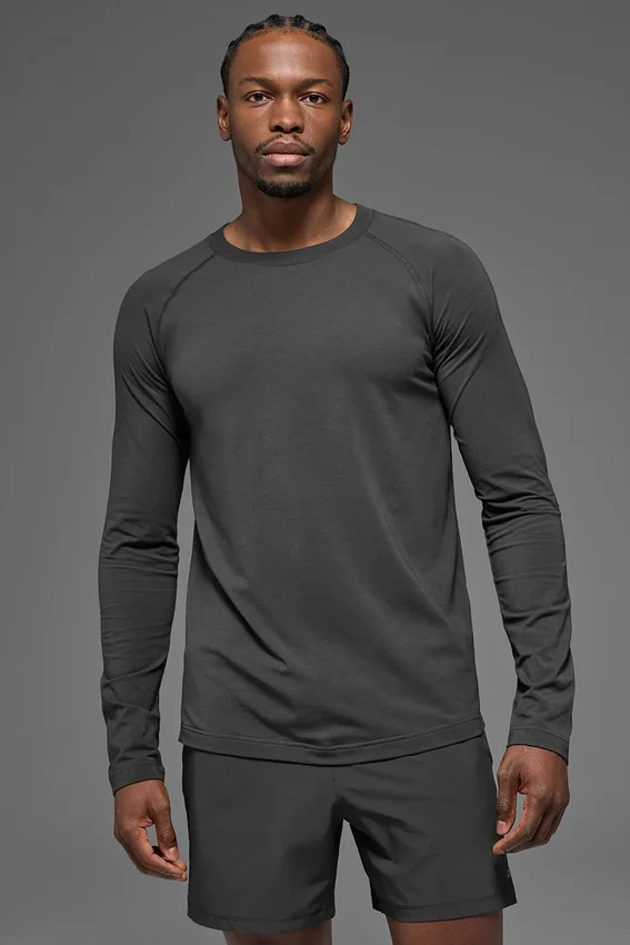 Alo Vapor Rundhals-Langarmshirt – Anthrazit