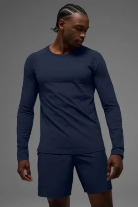Alo Vapor Rundhals-Langarmshirt – Marineblau