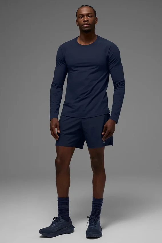 Alo Vapor Rundhals-Langarmshirt – Marineblau