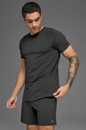 Alo Vapor Rundhals-Shirt mit Kurzarmshirts – Anthrazit
