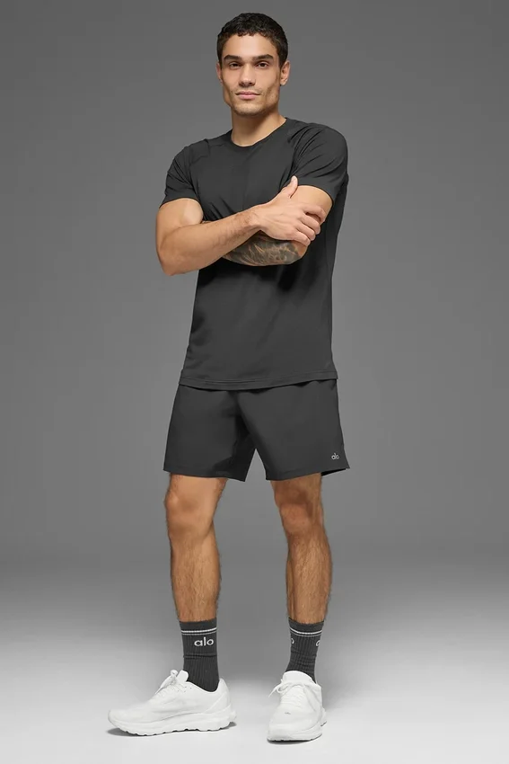 Alo Vapor Rundhals-Shirt mit Kurzarmshirts – Anthrazit