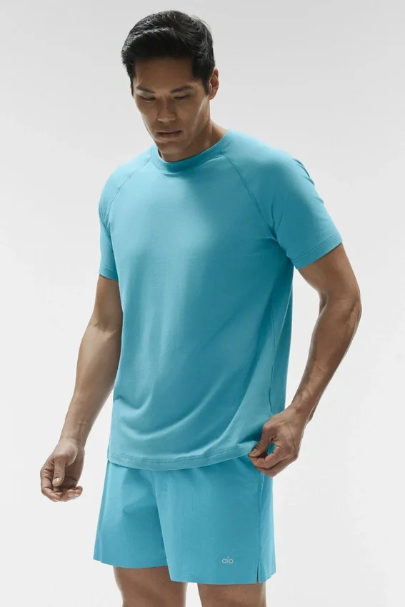 Alo Vapor Rundhals-Shirt mit Kurzarmshirts – Blue Breeze