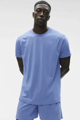 Alo Vapor Rundhals-T-Shirt mit Kurzarmshirts – Provence-Blau