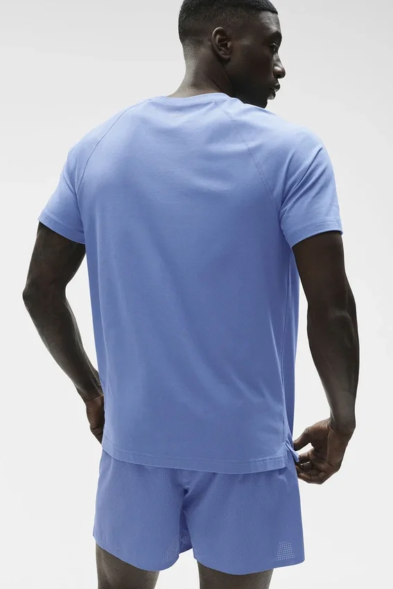 Alo Vapor Rundhals-T-Shirt mit Kurzarmshirts – Provence-Blau