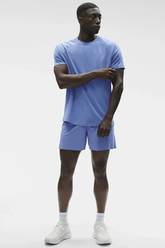 Alo Vapor Rundhals-T-Shirt mit Kurzarmshirts – Provence-Blau