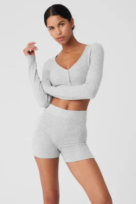Alolux „Cropped Me Time“-Strickjacke – Athletic Heather Grey