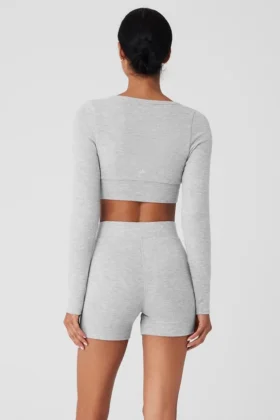 Alolux „Cropped Me Time“-Strickjacke – Athletic Heather Grey