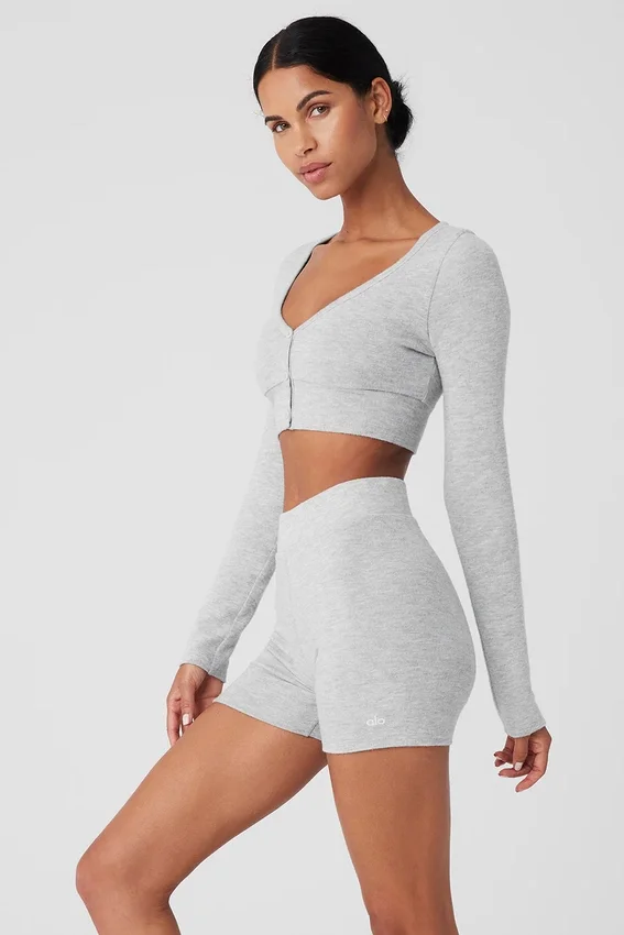 Alolux „Cropped Me Time“-Strickjacke – Athletic Heather Grey