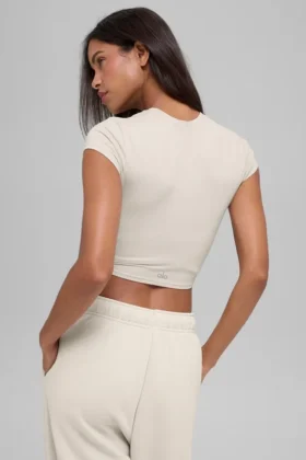 Alosoft Crop Finesse Kurzarmshirt – Beige