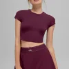 Alosoft Crop Finesse Kurzarmshirt – Burgunderrot
