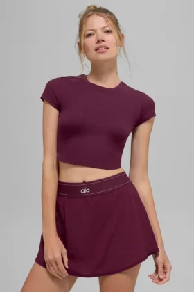 Alosoft Crop Finesse Kurzarmshirt – Burgunderrot