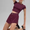 Alosoft Crop Finesse Kurzarmshirt – Burgunderrot