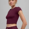 Alosoft Crop Finesse Kurzarmshirt – Burgunderrot