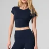 Alosoft Crop Finesse Kurzarmshirt – Marineblau