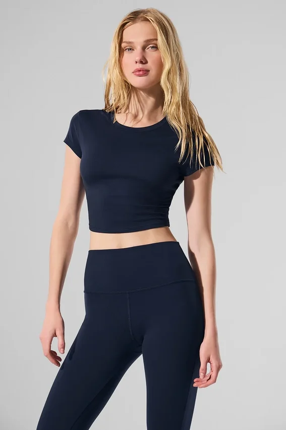 Alosoft Crop Finesse Kurzarmshirt – Marineblau