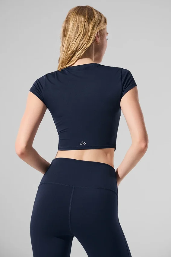 Alosoft Crop Finesse Kurzarmshirt – Marineblau