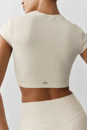 Alosoft Crop Finesse Kurzarmshirt – Oatmeal Heather