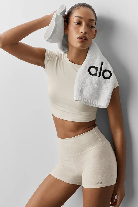 Alosoft Crop Finesse Kurzarmshirt – Oatmeal Heather