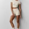 Alosoft Crop Finesse Kurzarmshirt – Oatmeal Heather