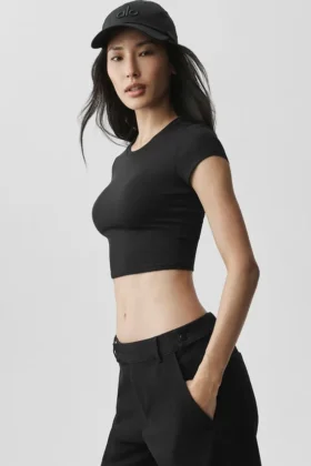Alosoft Crop Finesse Kurzarmshirt – Schwarz