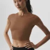 Alosoft Crop Finesse Kurzarmshirt – Sonnengeküsstes Braun
