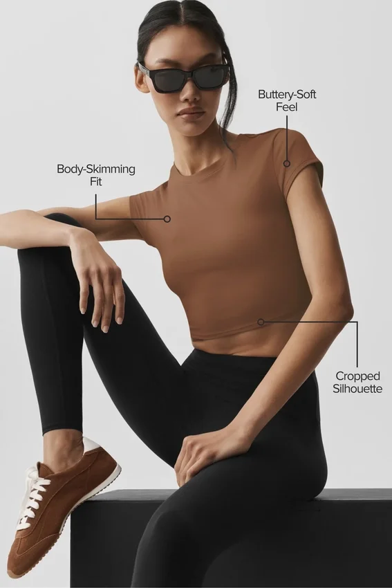 Alosoft Crop Finesse Kurzarmshirt – Sonnengeküsstes Braun