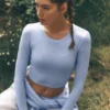 Alosoft Crop Finesse Langarmshirt – Helles Provence-Blau