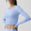 Alosoft Crop Finesse Langarmshirt – Helles Provence-Blau