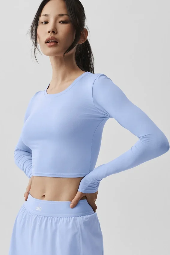 Alosoft Crop Finesse Langarmshirt – Helles Provence-Blau