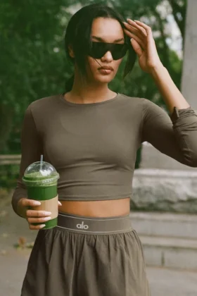 Alosoft Crop Finesse Langarmshirt – Olive Tree