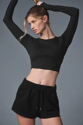 Alosoft Crop Finesse Langarmshirt – Schwarz