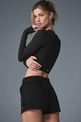 Alosoft Crop Finesse Langarmshirt – Schwarz