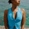 Alosoft Level Up Tanktop mit durchgehendem Reißverschluss – Azurblau