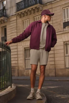 Baumwoll-Canvas-Coaches-Jacke – Burgunderrot