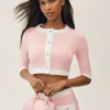 Baumwoll-Kaschmir-Cardigan „Cropped Capri Dream“ – Sonnengetränktes Rosa/Weiß