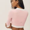 Baumwoll-Kaschmir-Cardigan „Cropped Capri Dream“ – Sonnengetränktes Rosa/Weiß